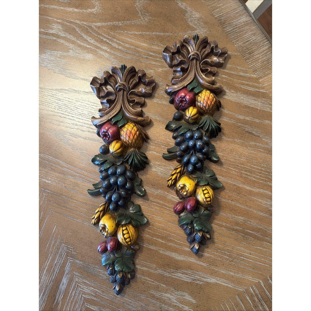 Vintage 1966 Syroco 7191 Plastic Wall Hanging Plaque Harvest Fruit Nut Pair 16½"